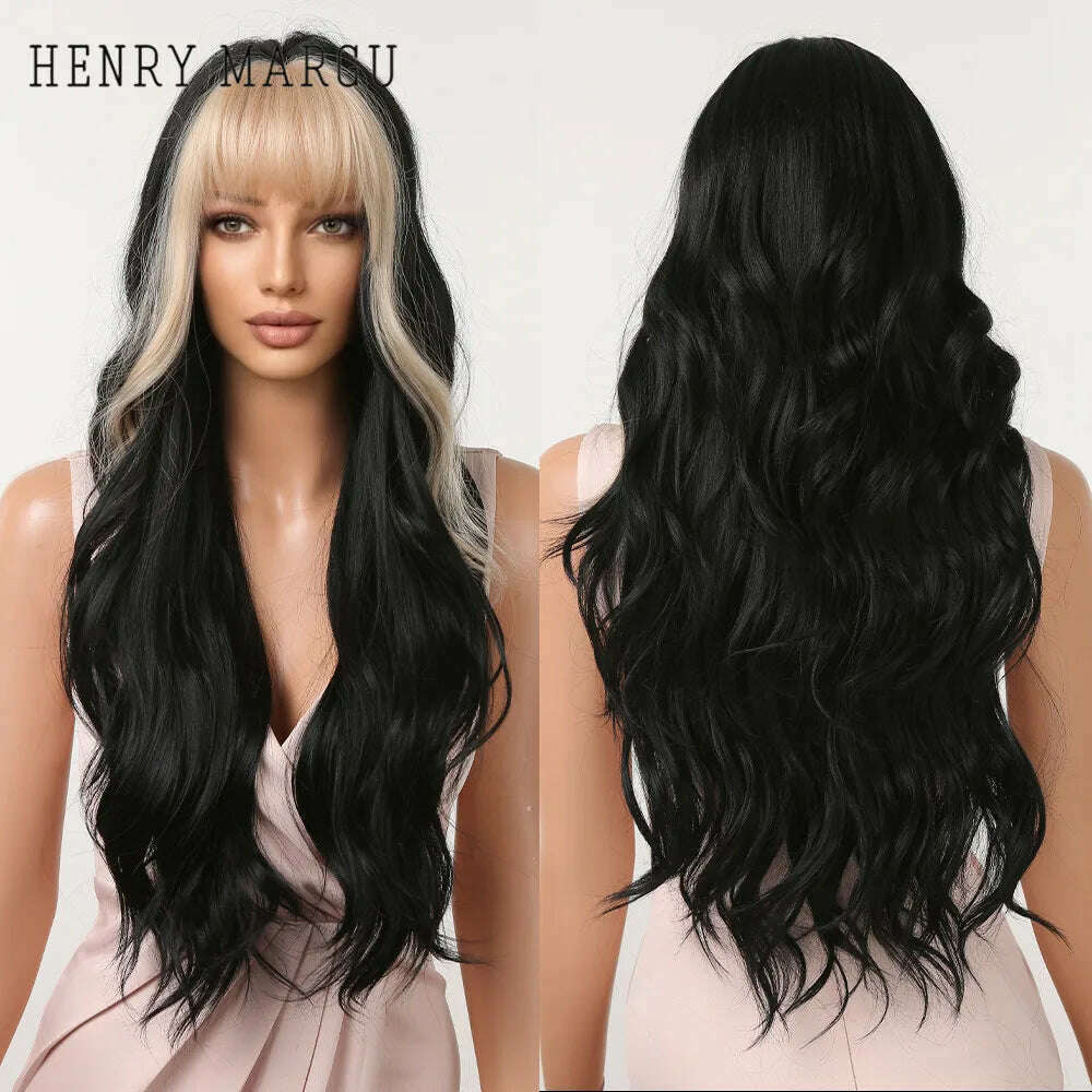 KIMLUD, Ombre Honey Brown Synthetic Hair Wigs Long Natural Body Wavy Wig with Bangs Realistic Daily Party Soft Wig Heat Resistant Fiber, KIMLUD Womens Clothes