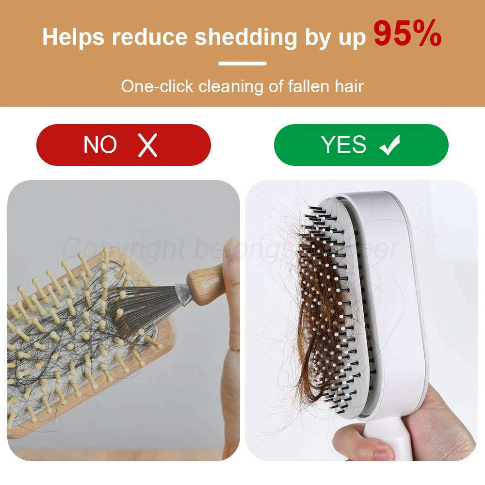 KIMLUD, One-Key Quick Self Cleaning Hair Brush Women Massage Comb Hair Brush Air Cushion Detangling Scalp Massage Comb Styling Tools, KIMLUD Womens Clothes