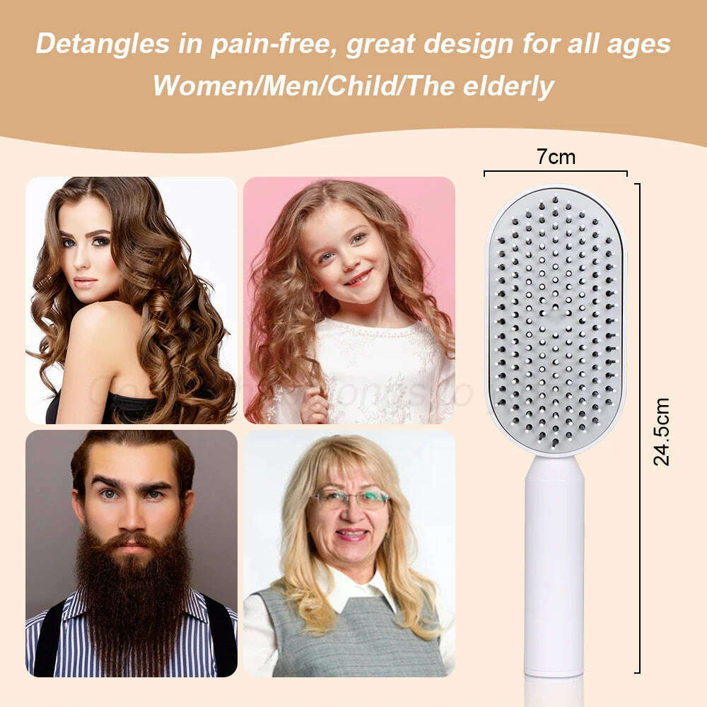 KIMLUD, One-Key Quick Self Cleaning Hair Brush Women Massage Comb Hair Brush Air Cushion Detangling Scalp Massage Comb Styling Tools, KIMLUD Womens Clothes