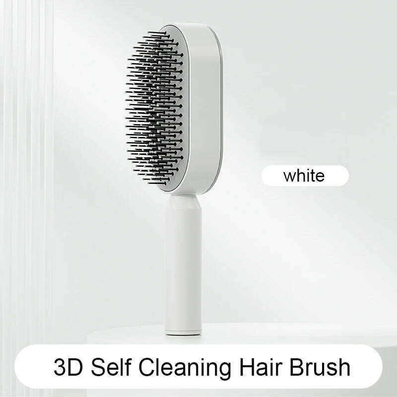 KIMLUD, One-Key Quick Self Cleaning Hair Brush Women Massage Comb Hair Brush Air Cushion Detangling Scalp Massage Comb Styling Tools, self cleaning white, KIMLUD APPAREL - Womens Clothes