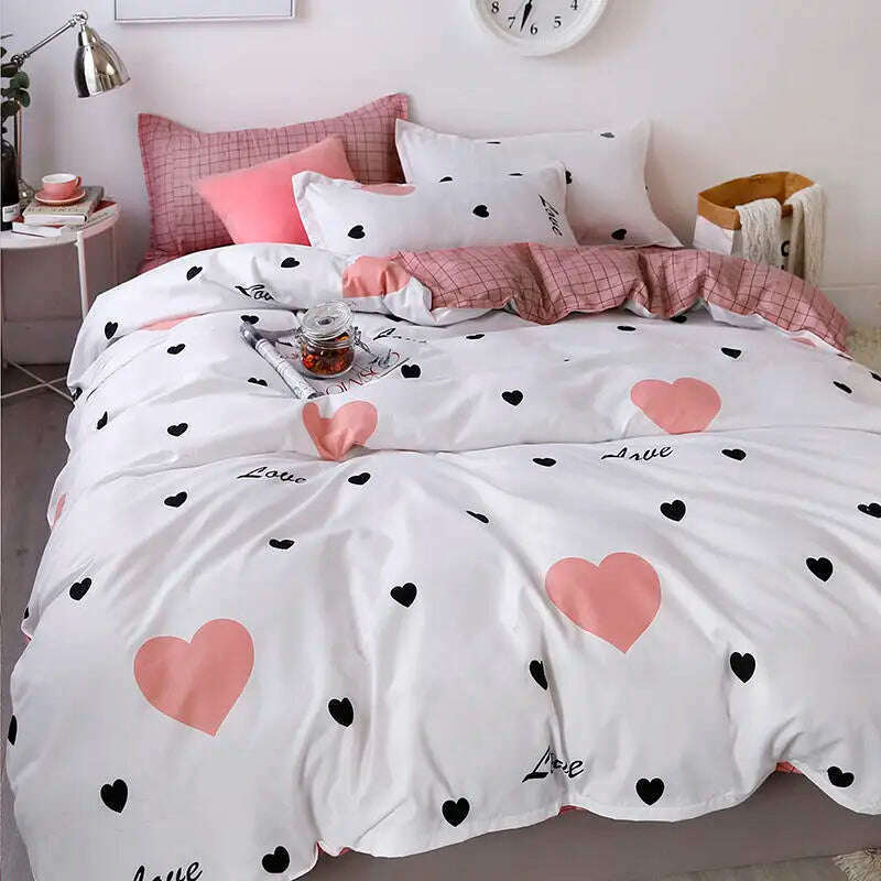 KIMLUD, Orange Bedding Set Girls Boys Bed Linen Sheet Plaid Duvet Cover No Filling 240x220 Single Double Queen King Bedclothes, 008 / Twin 3pcs, KIMLUD APPAREL - Womens Clothes