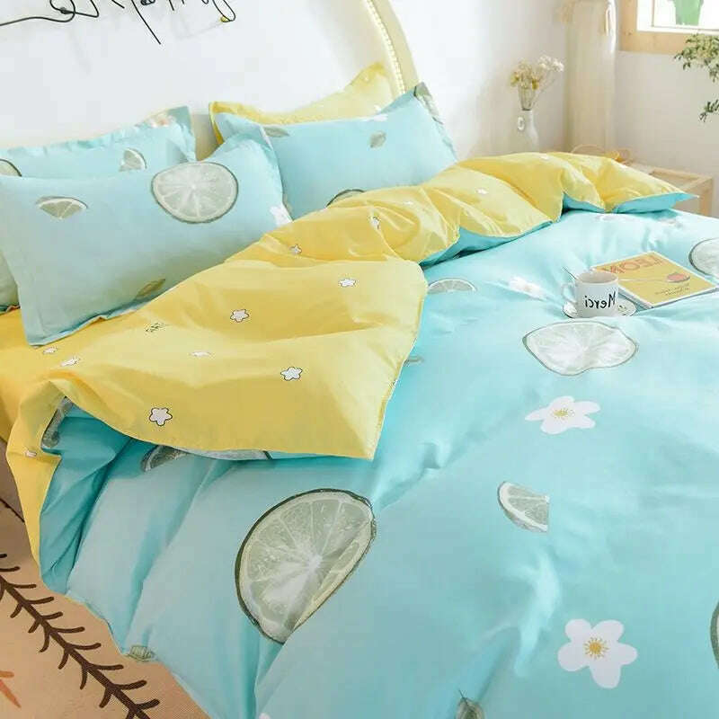 KIMLUD, Orange Bedding Set Girls Boys Bed Linen Sheet Plaid Duvet Cover No Filling 240x220 Single Double Queen King Bedclothes, 010 / Full 4pcs, KIMLUD APPAREL - Womens Clothes