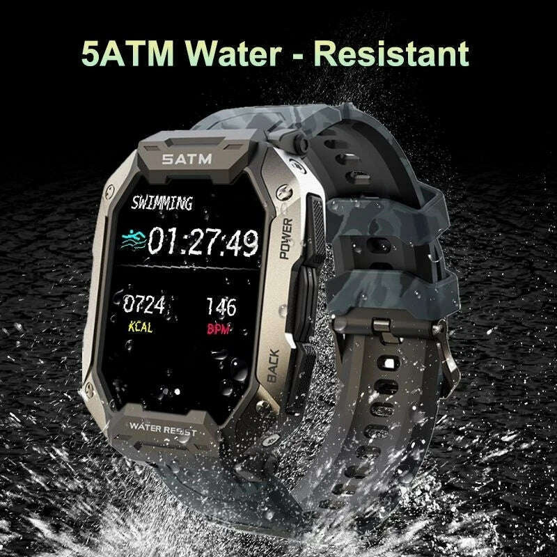 Original C20 Military Smart Watch Men Camouflage Army Outdoor IP68 5ATM Waterproof Sports Heart Rate Blood Oxygen Smartwatch - KIMLUD