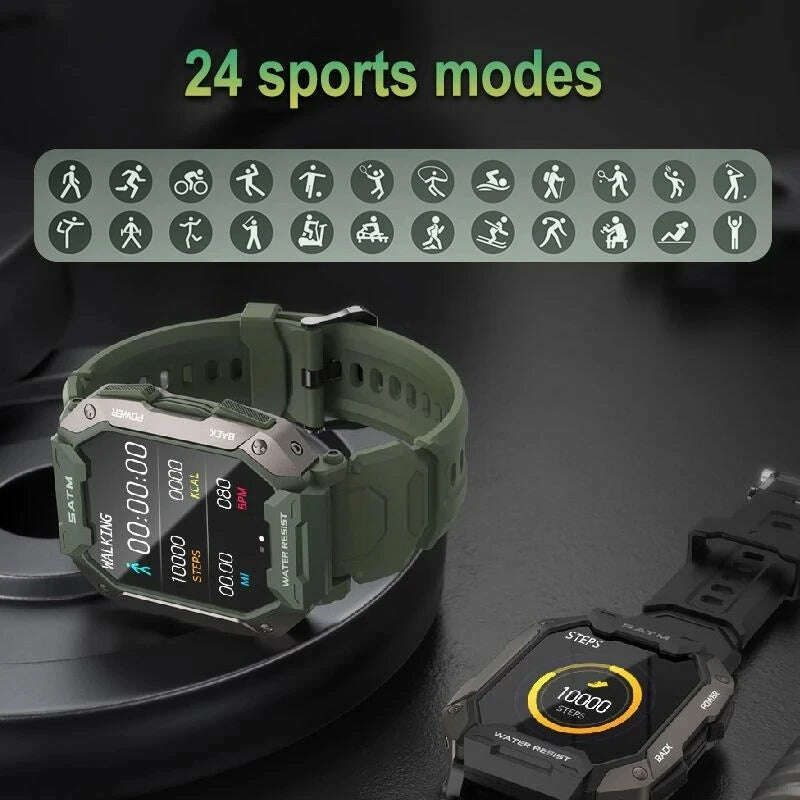 Original C20 Military Smart Watch Men Camouflage Army Outdoor IP68 5ATM Waterproof Sports Heart Rate Blood Oxygen Smartwatch - KIMLUD