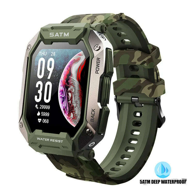 KIMLUD, Original C20 Military Smart Watch Men Camouflage Army Outdoor IP68 5ATM Waterproof Sports Heart Rate Blood Oxygen Smartwatch, Green camouflage, KIMLUD APPAREL - Womens Clothes