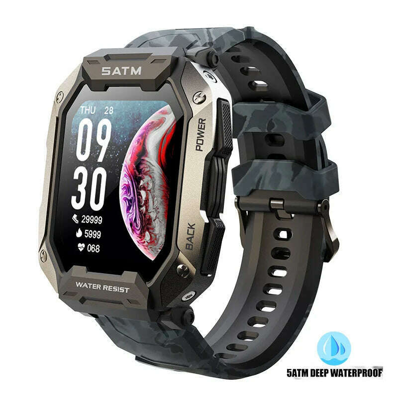 Original C20 Military Smart Watch Men Camouflage Army Outdoor IP68 5ATM Waterproof Sports Heart Rate Blood Oxygen Smartwatch - KIMLUD