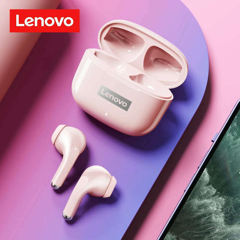 KIMLUD, Original Lenovo LP40 Pro TWS Earphones Wireless Bluetooth 5.1 Sport Noise Reduction Headphones Touch Control 250mAH 2022 New, Pink, KIMLUD APPAREL - Womens Clothes