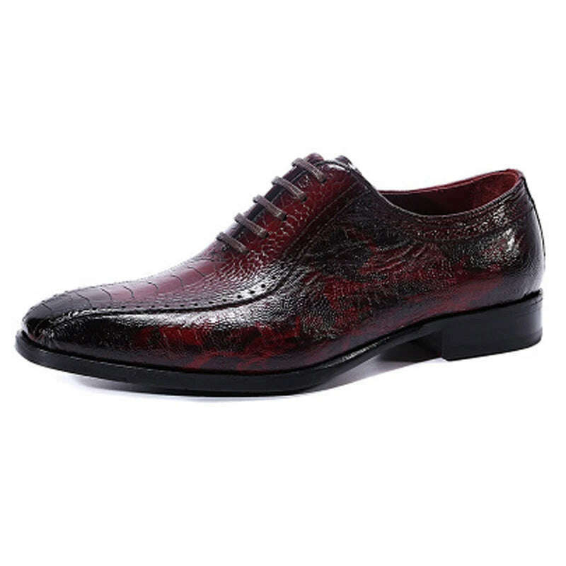 KIMLUD, Ostrich Leather Low Help Men's Shoes Short Length Eye-Catching British Style Lace-Up Work Footwear, KIMLUD Womens Clothes