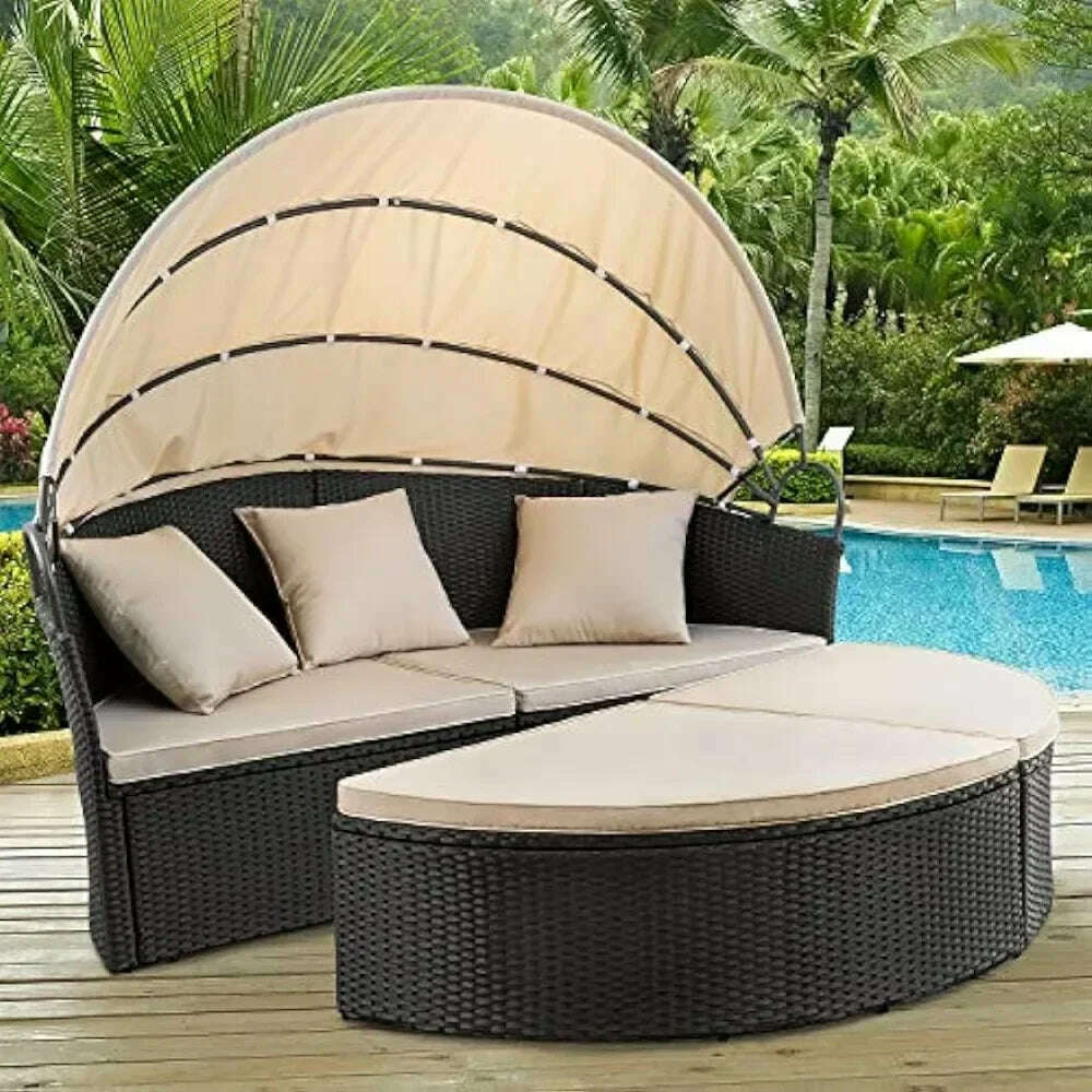 Outdoor Round Garden Sofas Canopy Wicker Rattan Separated Seating Sectional Sofa for Patio Lawn Garden Sofas - KIMLUD