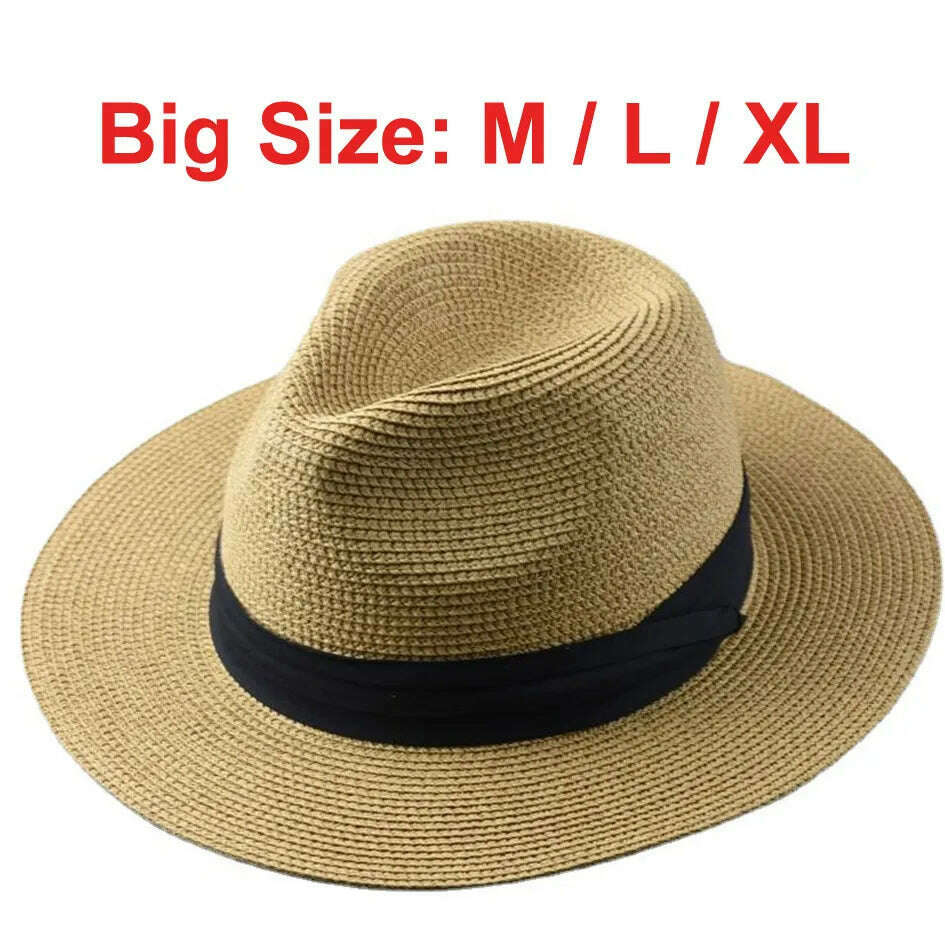 KIMLUD, Over Size Straw Sun Hat for Men Big Head 62cm Panama Hats Male Outdoor Fishing Beach Foldable Jazz Top Hat Sunscreen Visor Hat, KIMLUD Womens Clothes