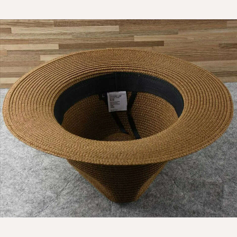 KIMLUD, Over Size Straw Sun Hat for Men Big Head 62cm Panama Hats Male Outdoor Fishing Beach Foldable Jazz Top Hat Sunscreen Visor Hat, KIMLUD Womens Clothes