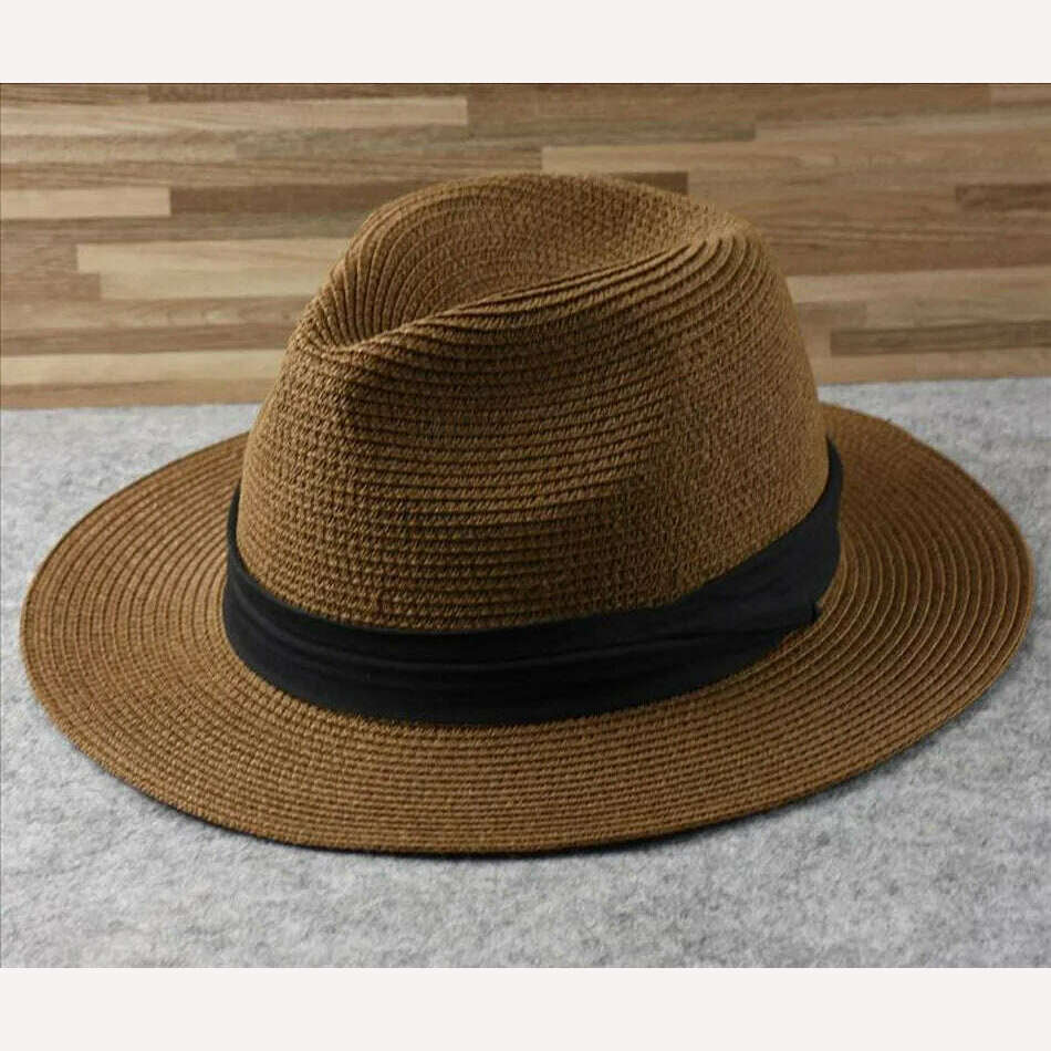 KIMLUD, Over Size Straw Sun Hat for Men Big Head 62cm Panama Hats Male Outdoor Fishing Beach Foldable Jazz Top Hat Sunscreen Visor Hat, Brown / M(55-57cm), KIMLUD APPAREL - Womens Clothes