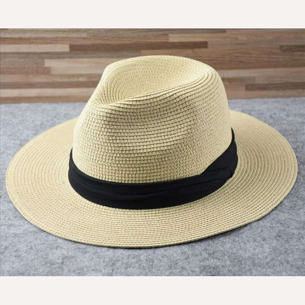 KIMLUD, Over Size Straw Sun Hat for Men Big Head 62cm Panama Hats Male Outdoor Fishing Beach Foldable Jazz Top Hat Sunscreen Visor Hat, Crean / M(55-57cm), KIMLUD APPAREL - Womens Clothes