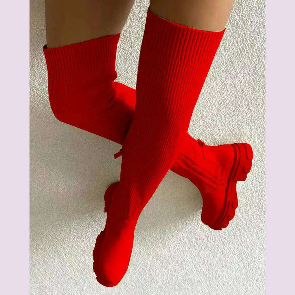 KIMLUD, Over The Knee Women  Boots Women's Thick Heel Slim Fit Winter Velvet Stretch Boots High Heels Large Size Suede Boots Botas Mujer, Red / 36, KIMLUD APPAREL - Womens Clothes