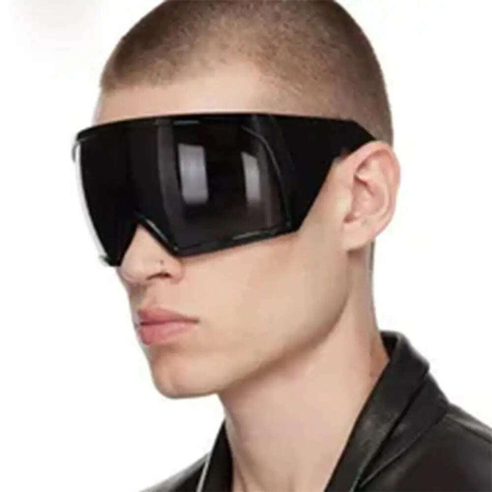 KIMLUD, Oversize Fashion Y2k Wrap Around Sunglasses For Men Women Big Frame Black Shades Luxury Brand Design Punk Sun Glasses One Piece, KIMLUD Womens Clothes