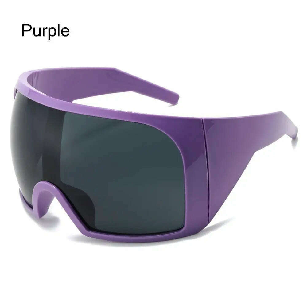 KIMLUD, Oversize Fashion Y2k Wrap Around Sunglasses For Men Women Big Frame Black Shades Luxury Brand Design Punk Sun Glasses One Piece, Purple, KIMLUD Womens Clothes