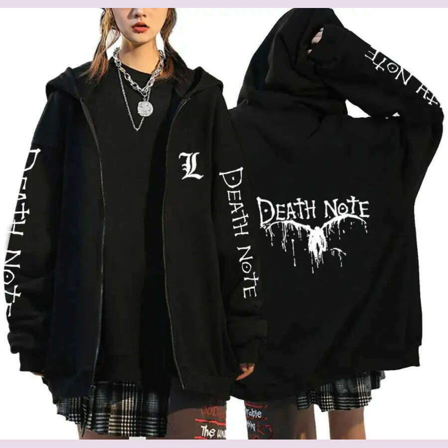 KIMLUD, Oversized Hoodie Death Note Zip Up Hoodie Moletom Feminino Casual Streetwear Sweatshirts Vetement Homme Anime Tops Jackets, KIMLUD Womens Clothes