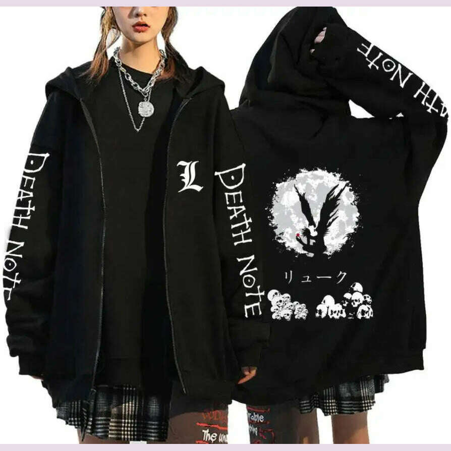 KIMLUD, Oversized Hoodie Death Note Zip Up Hoodie Moletom Feminino Casual Streetwear Sweatshirts Vetement Homme Anime Tops Jackets, KIMLUD Womens Clothes