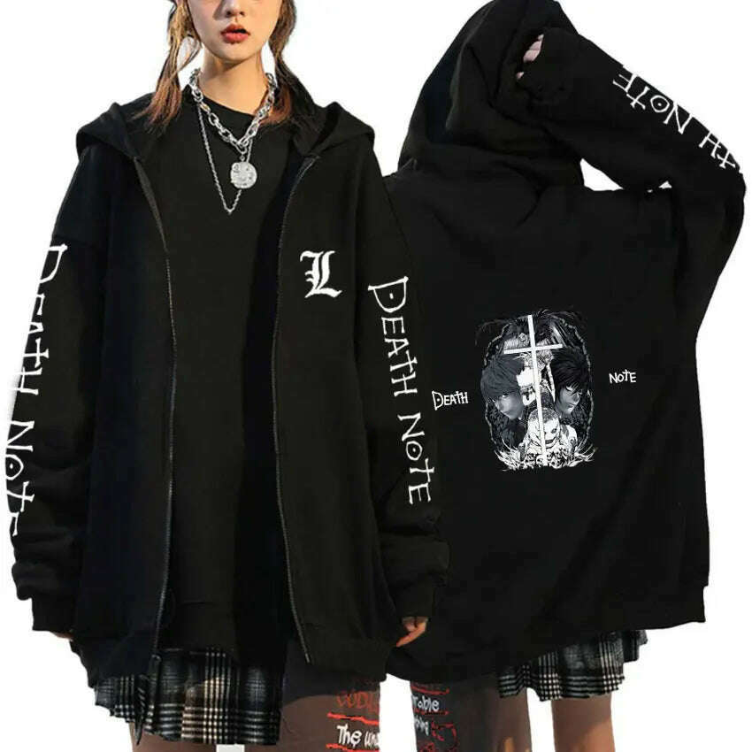 KIMLUD, Oversized Hoodie Death Note Zip Up Hoodie Moletom Feminino Casual Streetwear Sweatshirts Vetement Homme Anime Tops Jackets, Black -17 / L, KIMLUD APPAREL - Womens Clothes