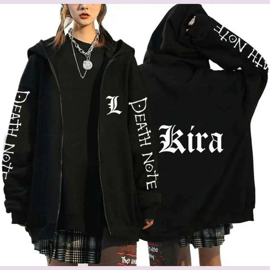 KIMLUD, Oversized Hoodie Death Note Zip Up Hoodie Moletom Feminino Casual Streetwear Sweatshirts Vetement Homme Anime Tops Jackets, Black -12 / M, KIMLUD APPAREL - Womens Clothes