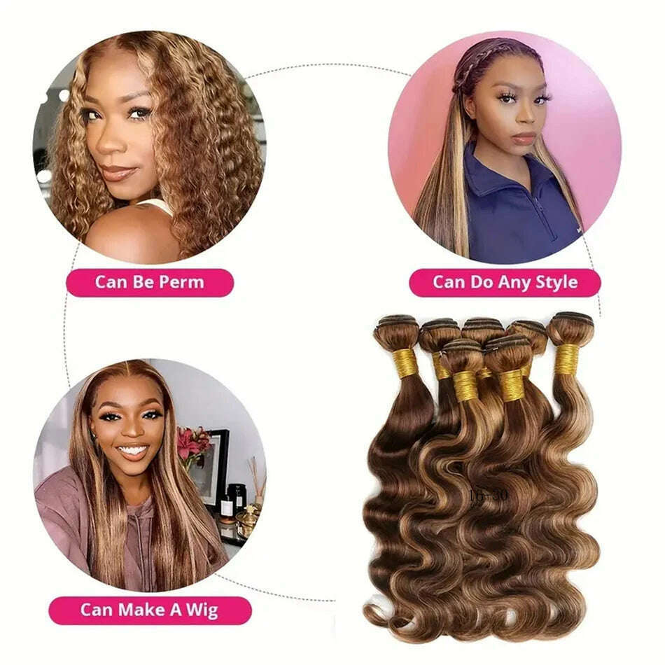 P4/27 Highlight Body Wave Bundles Ombre Blonde Human Hair Bundles Extensions Wavy 100% Brazilian Remy Human Hair 3 Bundles Weave - KIMLUD