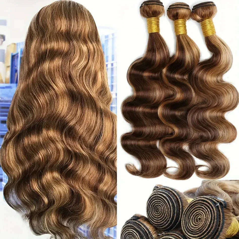 KIMLUD, P4/27 Highlight Body Wave Bundles Ombre Blonde Human Hair Bundles Extensions Wavy 100% Brazilian Remy Human Hair 3 Bundles Weave, P4-27 / >=60% / CHINA | 18 20 22, KIMLUD APPAREL - Womens Clothes