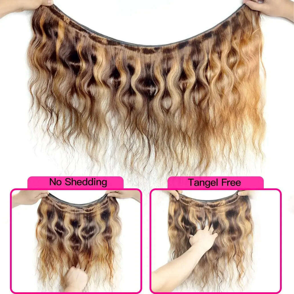 KIMLUD, P4/27 Highlight Body Wave Bundles Ombre Blonde Human Hair Bundles Extensions Wavy 100% Brazilian Remy Human Hair 3 Bundles Weave, KIMLUD Womens Clothes