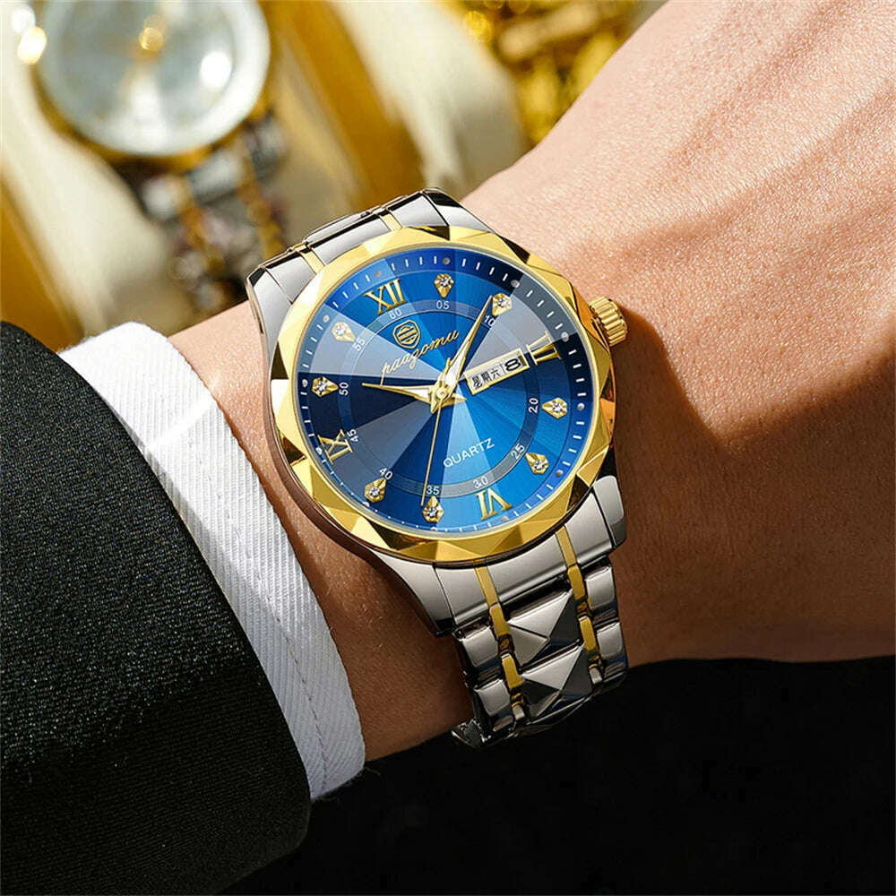 KIMLUD, PAAZOMU Luxury Men Watches Business Top Brand Man Wristwatch Waterproof Luminous Date Week Quartz Men's Watch High Quality+Box, KIMLUD Womens Clothes