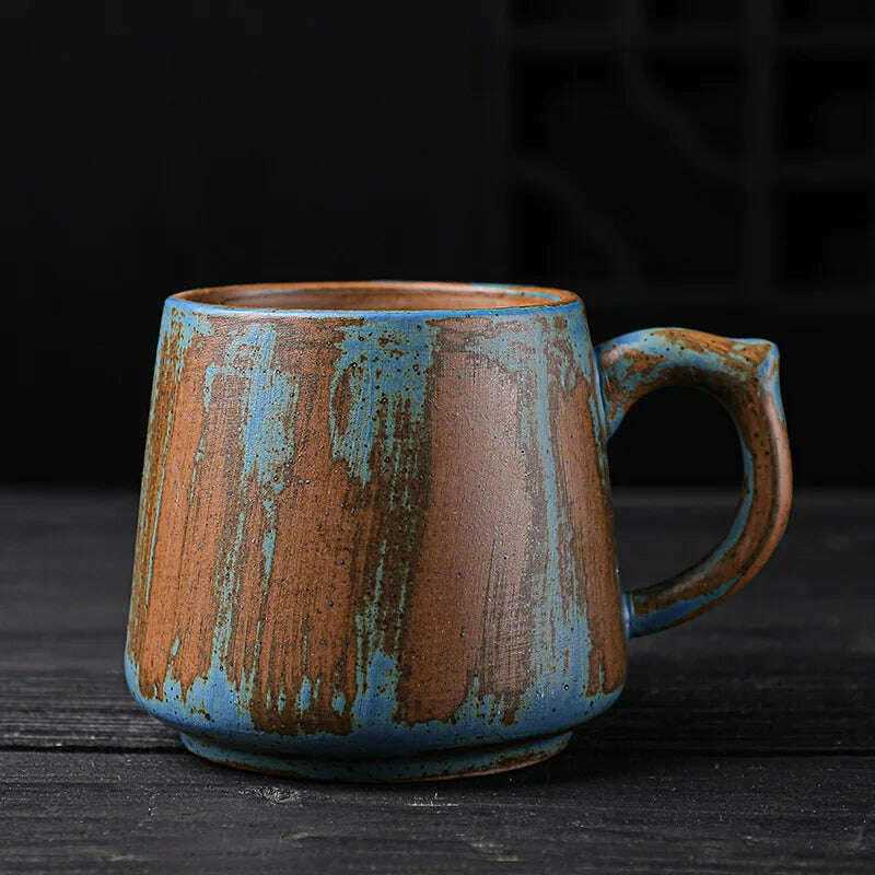 KIMLUD, Painted Ceramic Coffee Mug Handmade Retro Tea Mug Japanese Coarse Pottery Coffee Cup Creative Household Water Cup, blue coffee, KIMLUD APPAREL - Womens Clothes