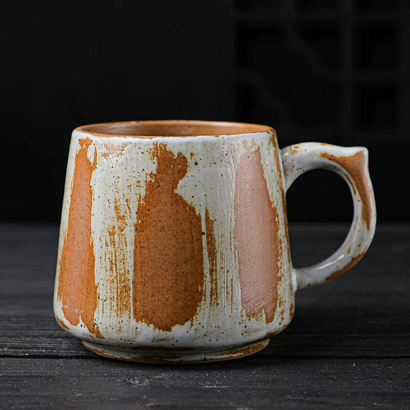 KIMLUD, Painted Ceramic Coffee Mug Handmade Retro Tea Mug Japanese Coarse Pottery Coffee Cup Creative Household Water Cup, white coffee, KIMLUD APPAREL - Womens Clothes