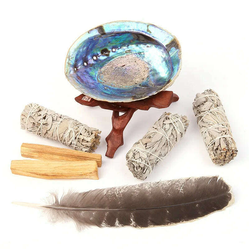 Palo Santo White Sage Stick Set with Abalone Shell Smudge Stick Wand for Spiritual Incense Sticks Burning Aromatherapy Energy - KIMLUD