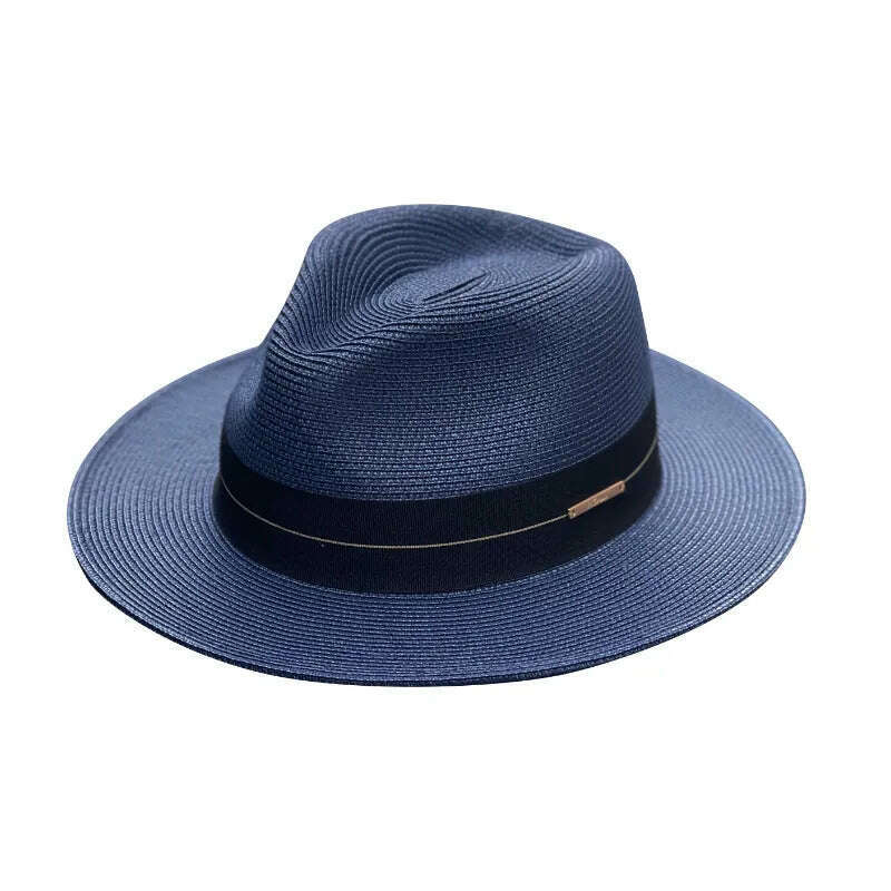 KIMLUD, Panama Straw Hat Unisex Top Hat Fedora Hat Big Head Size Sunshade Adjustable Elegant Gentleman Versatile Style, blue fine stripe / M 54-57cm / CHINA, KIMLUD APPAREL - Womens Clothes