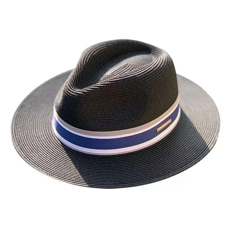 KIMLUD, Panama Straw Hat Unisex Top Hat Fedora Hat Big Head Size Sunshade Adjustable Elegant Gentleman Versatile Style, Striped Black / M 54-57cm / CHINA, KIMLUD APPAREL - Womens Clothes