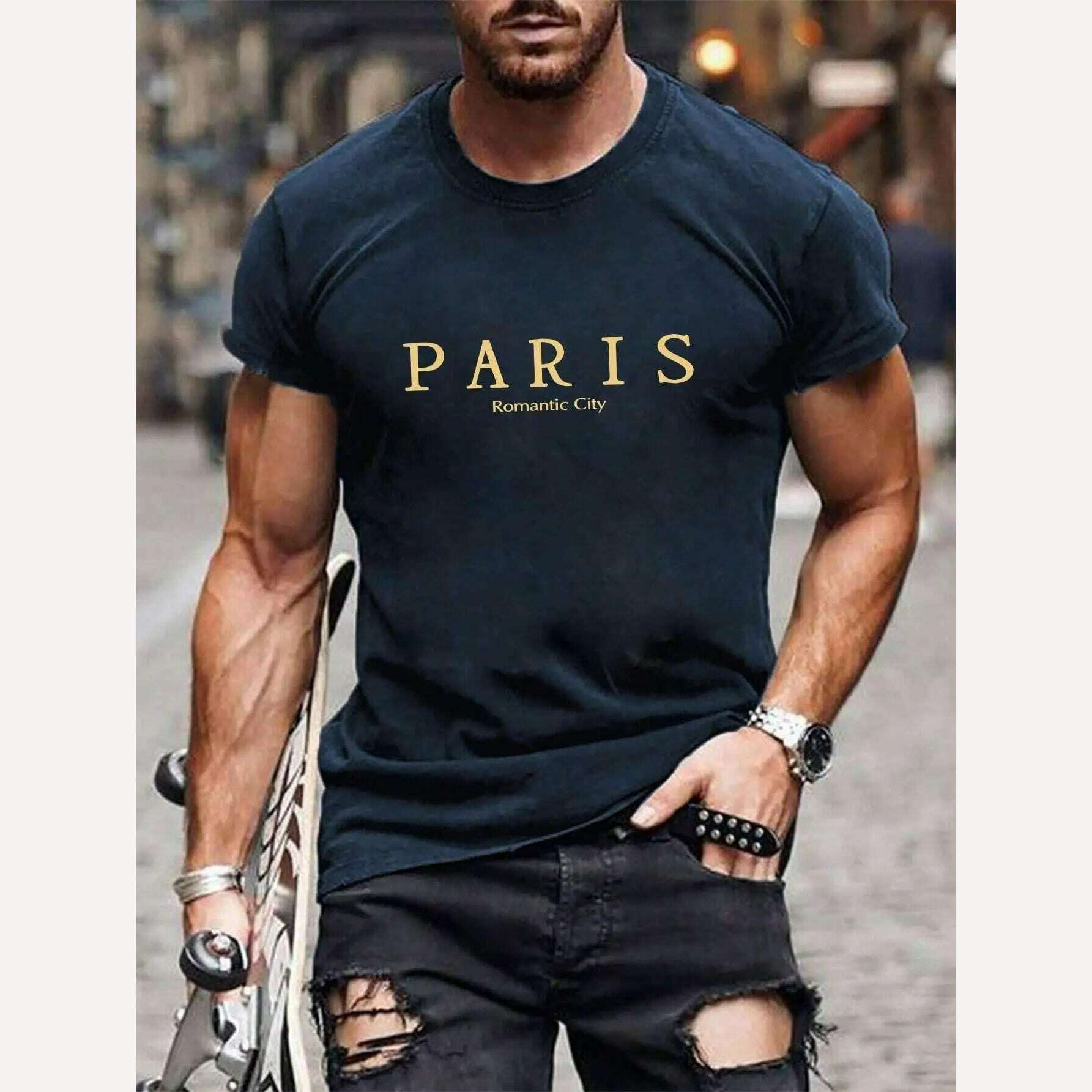 KIMLUD, Paris Romantic City Letter Graphic Print Tees Men T-Shirt Summer Loose Clothing Loose Cotton Oversize Tshirt Street Soft Tops, KIMLUD Womens Clothes