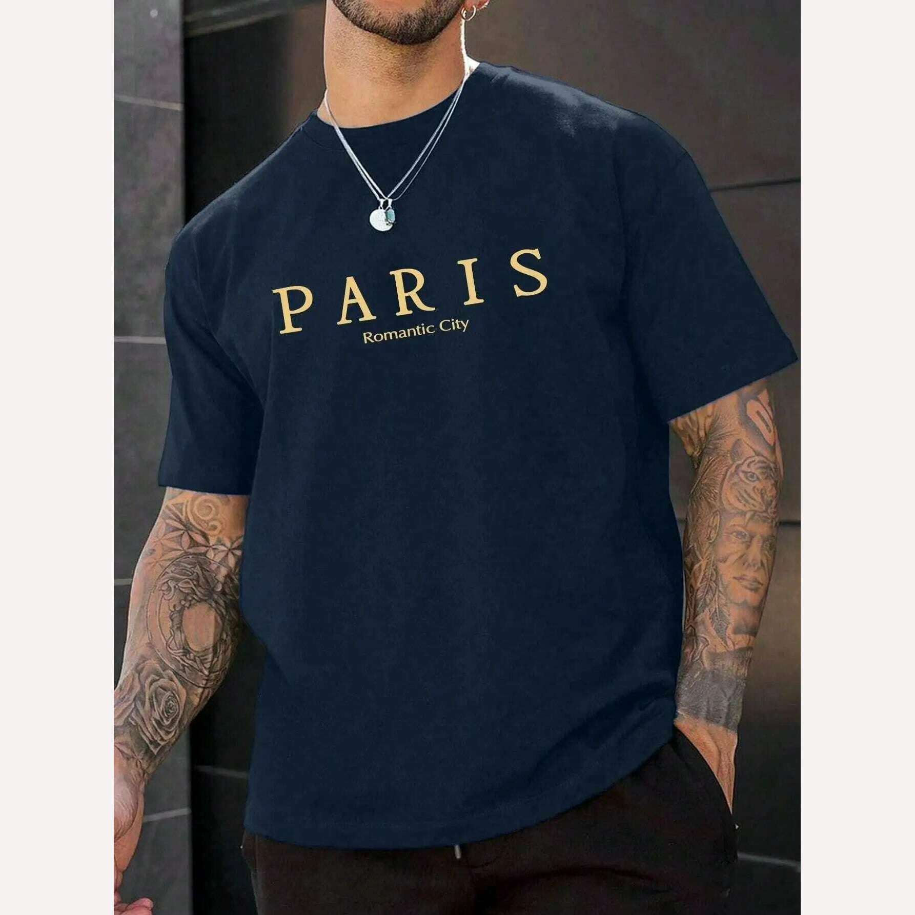 KIMLUD, Paris Romantic City Letter Graphic Print Tees Men T-Shirt Summer Loose Clothing Loose Cotton Oversize Tshirt Street Soft Tops, KIMLUD Womens Clothes