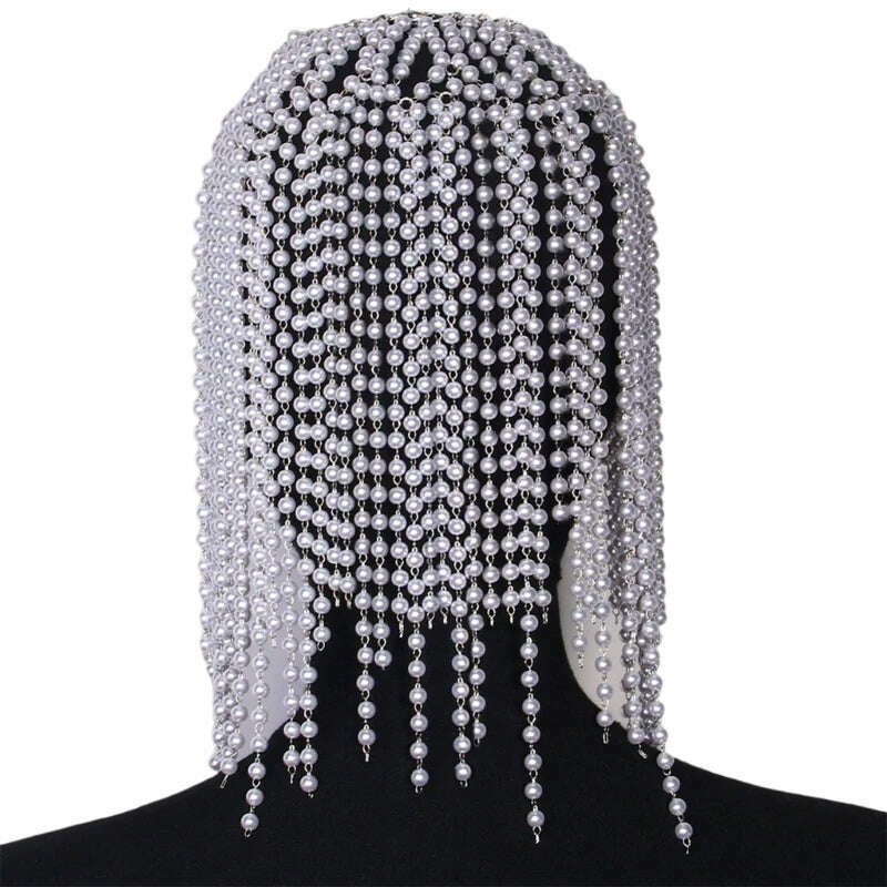 KIMLUD, Pearls Tassels Headdress Fashionable Headwear Elegant Bridal Head Chain Hat Ornament Embellished Accessory for Head, KIMLUD Womens Clothes