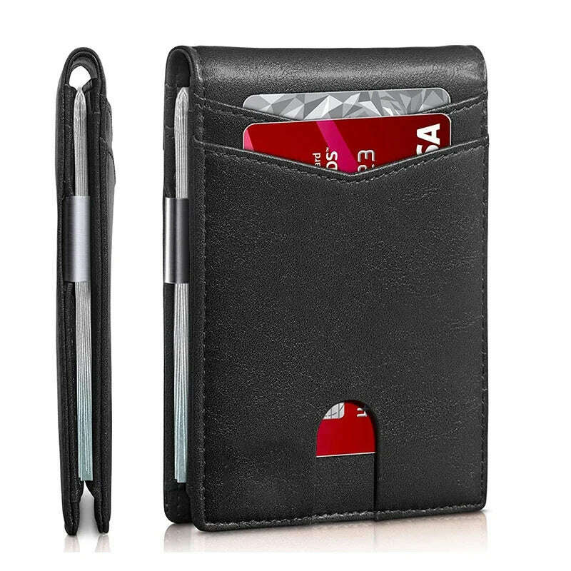 KIMLUD, Personality Short Rfid Leather Men Wallets Carbon Fiber Slim Card Holder Wallet Black Minimalist Wallet for Men Father Day Gifts, Black, KIMLUD APPAREL - Womens Clothes