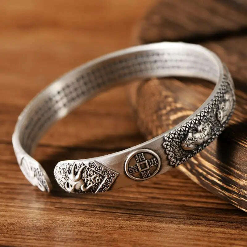 KIMLUD, Personality Trendy Silver Color Vintage Elephant Stamp Bangle & Bracelets For Women Female Gifts, KIMLUD Womens Clothes