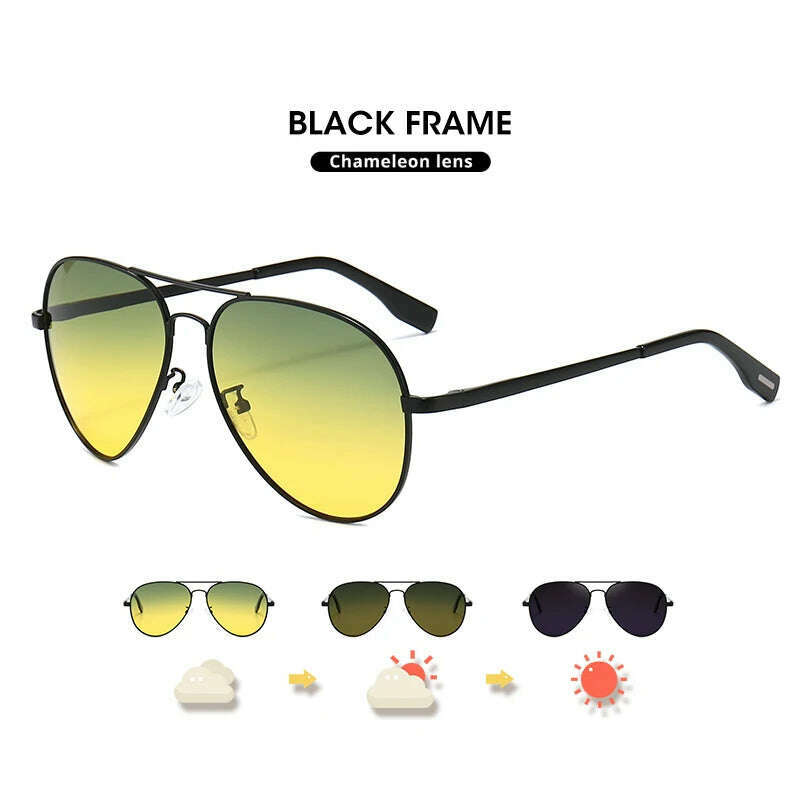 KIMLUD, Photochromic Sunglasses Men Polarized Aviation Day Night Vision Glasses for Driving Women Anti-UV Goggle oculos de sol masculino, Black frame / Original, KIMLUD Womens Clothes