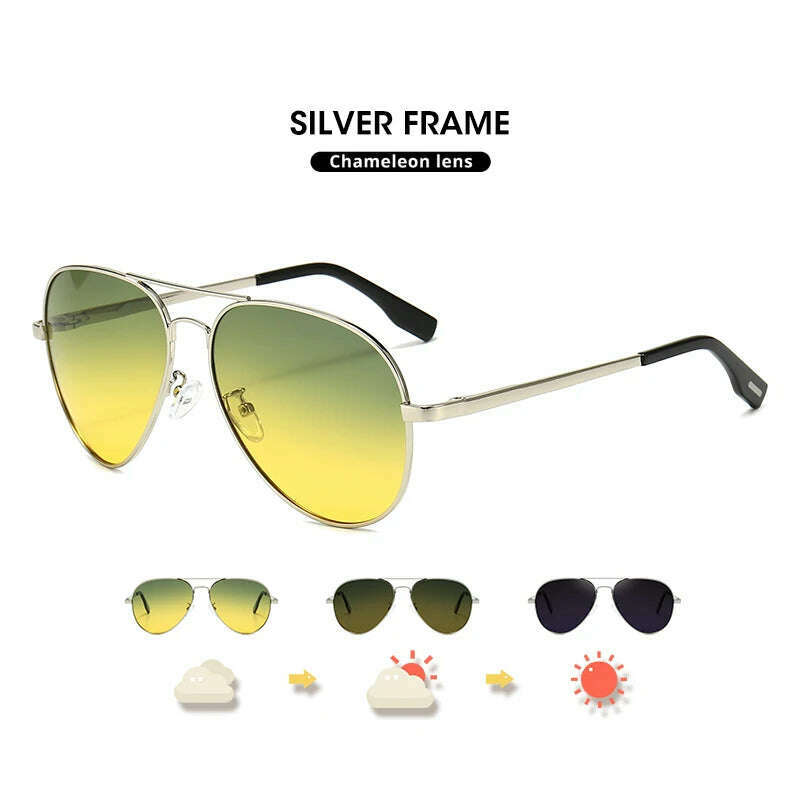 KIMLUD, Photochromic Sunglasses Men Polarized Aviation Day Night Vision Glasses for Driving Women Anti-UV Goggle oculos de sol masculino, Silver frame / Original, KIMLUD Womens Clothes