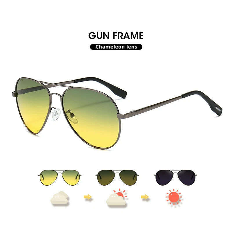 KIMLUD, Photochromic Sunglasses Men Polarized Aviation Day Night Vision Glasses for Driving Women Anti-UV Goggle oculos de sol masculino, Gun frame / Original, KIMLUD Womens Clothes
