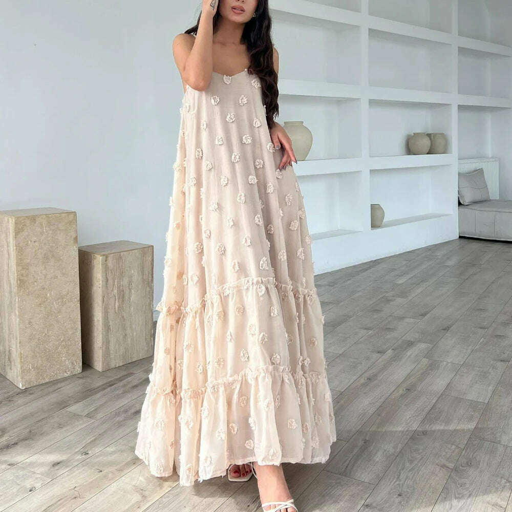 KIMLUD, Pink Flower Maxi Dress Women Elegant Casual Loose Long Holiday Dresses Summer Solid Sleeveless Bohemia Party Dress 2024 Fashion, KIMLUD Womens Clothes