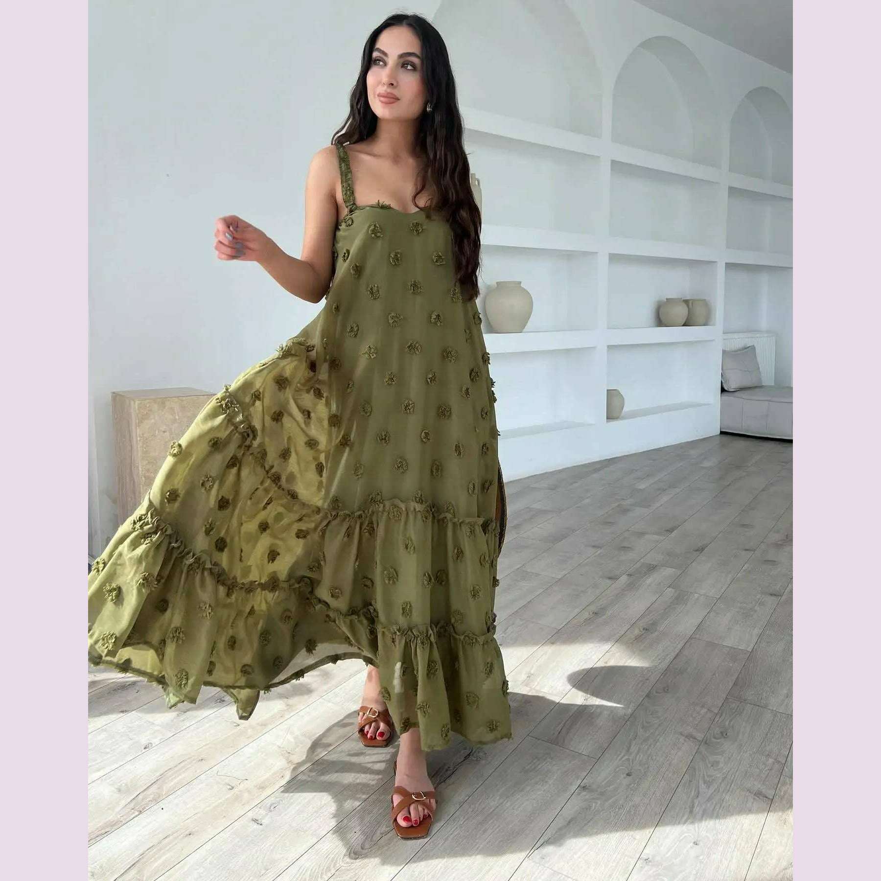 Pink Flower Maxi Dress Women Elegant Casual Loose Long Holiday Dresses Summer Solid Sleeveless Bohemia Party Dress 2024 Fashion - KIMLUD