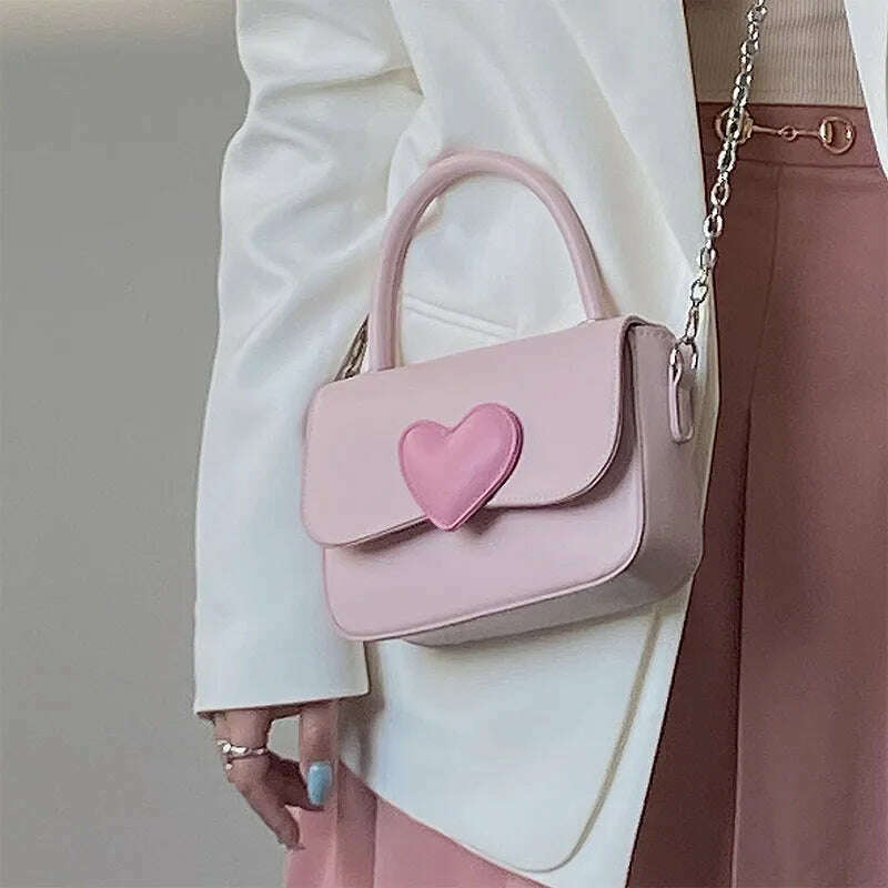 KIMLUD, Pink Heart Girly Small Square Shoulder Bag Fashion Love Women Tote Purse Handbags Female Chain Top Handle Messenger Bags Gift, Pink, KIMLUD APPAREL - Womens Clothes