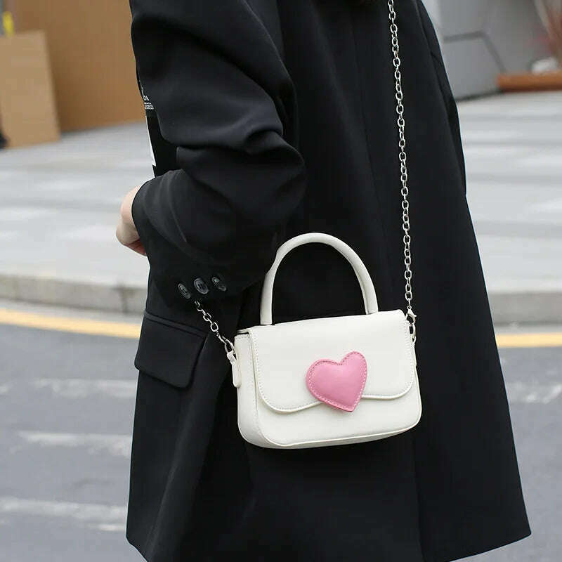 KIMLUD, Pink Heart Girly Small Square Shoulder Bag Fashion Love Women Tote Purse Handbags Female Chain Top Handle Messenger Bags Gift, White, KIMLUD APPAREL - Womens Clothes