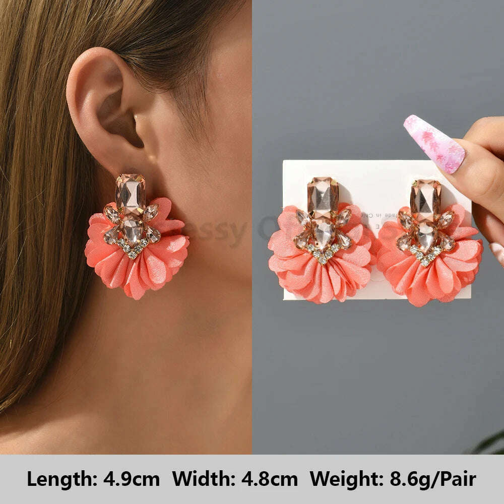 Pink Luxury Crystal Drop Earrings For Women 2023 Trend Flower Petals Feather High Quality Ear Ring Party Romantic Jewelry Gifts - KIMLUD