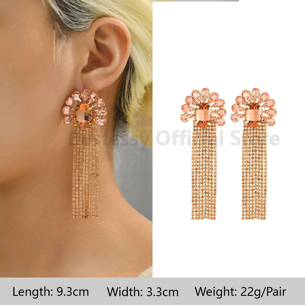 Pink Luxury Crystal Drop Earrings For Women 2023 Trend Flower Petals Feather High Quality Ear Ring Party Romantic Jewelry Gifts - KIMLUD