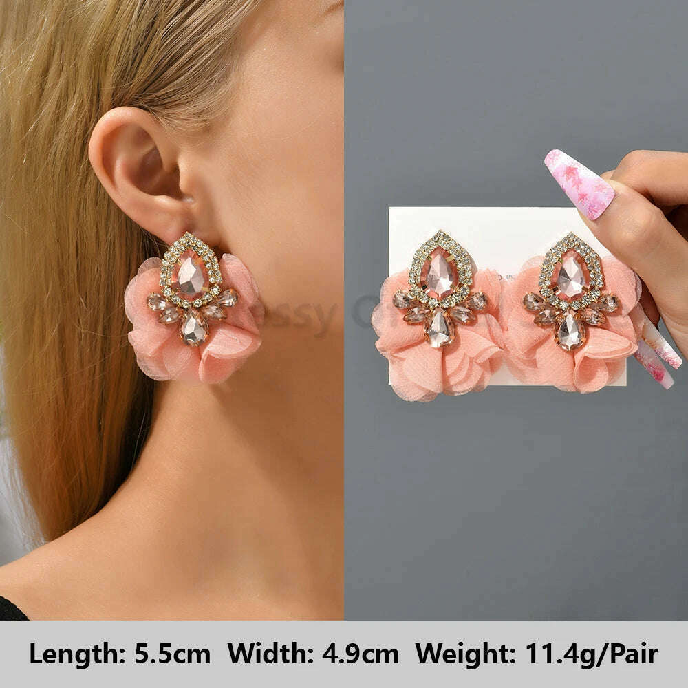 Pink Luxury Crystal Drop Earrings For Women 2023 Trend Flower Petals Feather High Quality Ear Ring Party Romantic Jewelry Gifts - KIMLUD