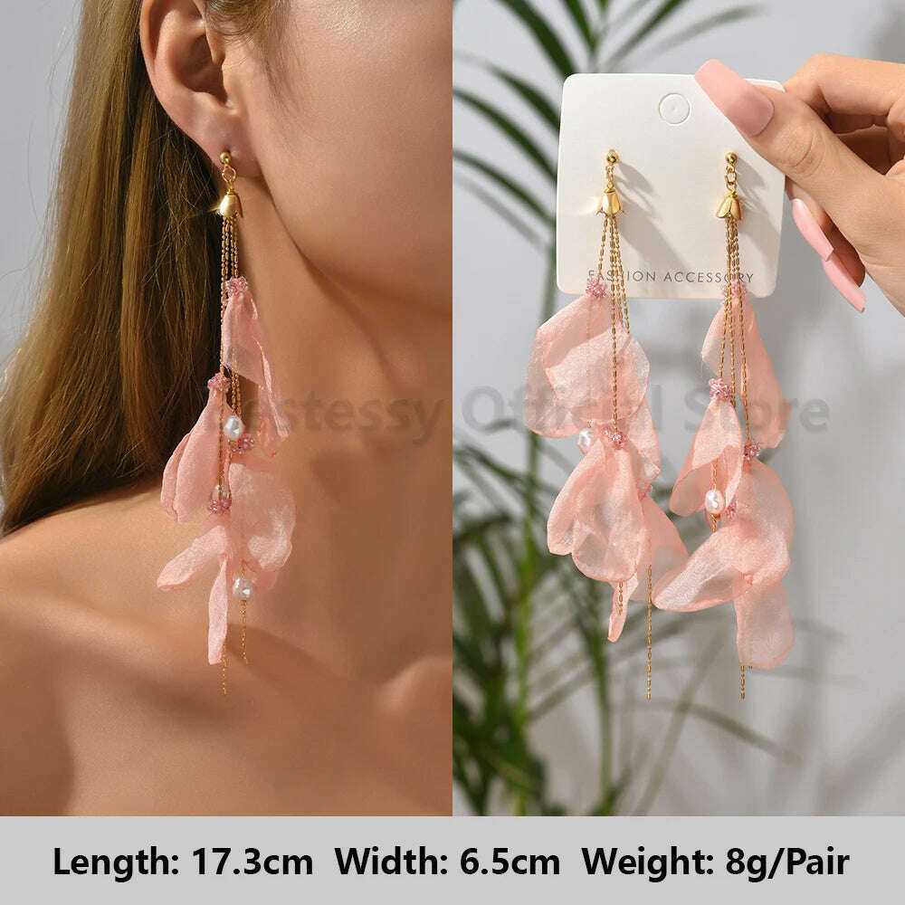 Pink Luxury Crystal Drop Earrings For Women 2023 Trend Flower Petals Feather High Quality Ear Ring Party Romantic Jewelry Gifts - KIMLUD