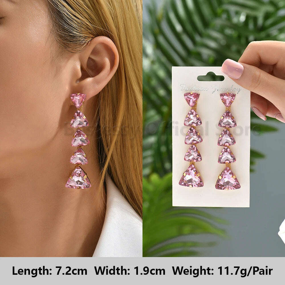 KIMLUD, Pink Luxury Crystal Drop Earrings For Women 2023 Trend Flower Petals Feather High Quality Ear Ring Party Romantic Jewelry Gifts, Light-Pink 11, KIMLUD APPAREL - Womens Clothes